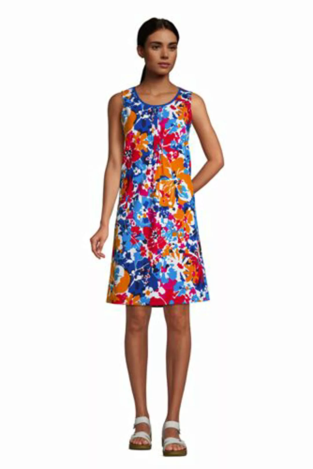 Ärmelloses Kleid mit Biesenfalten, Damen, Größe: L Normal, Blau, Baumwoll-M günstig online kaufen
