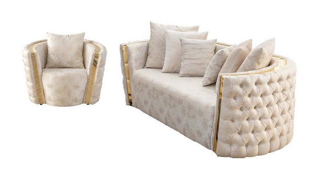 JVmoebel Sofa Beige Wohnzimmer Chesterfield Sitzer 2-Sitzer Luxuriöser Sitz günstig online kaufen