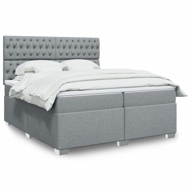 vidaXL Boxspringbett, Boxspringbett mit Matratze Hellgrau 200x200 cm Stoff günstig online kaufen