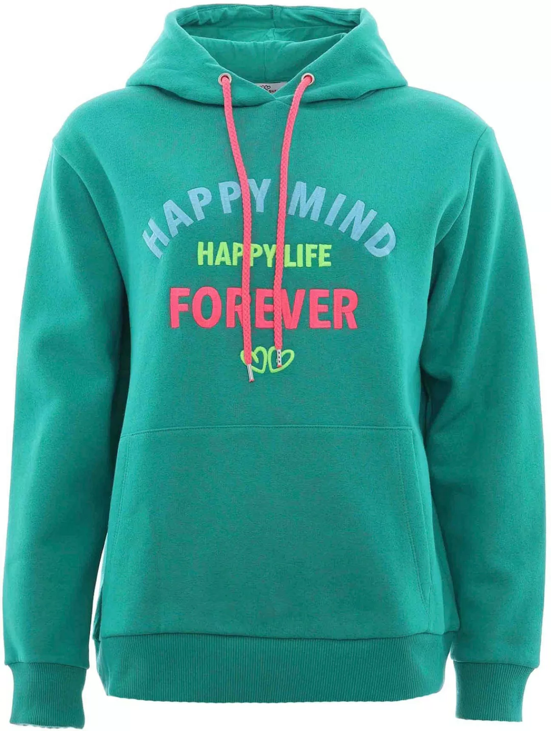 Zwillingsherz Sweatshirt mit "Happy"-Aufstick in neonfarben auf Vorder- und günstig online kaufen