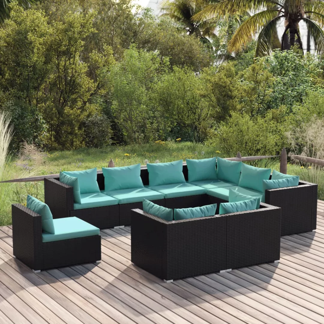 Vidaxl 9-tlg. Garten-lounge-set Mit Kissen Poly Rattan Schwarz günstig online kaufen