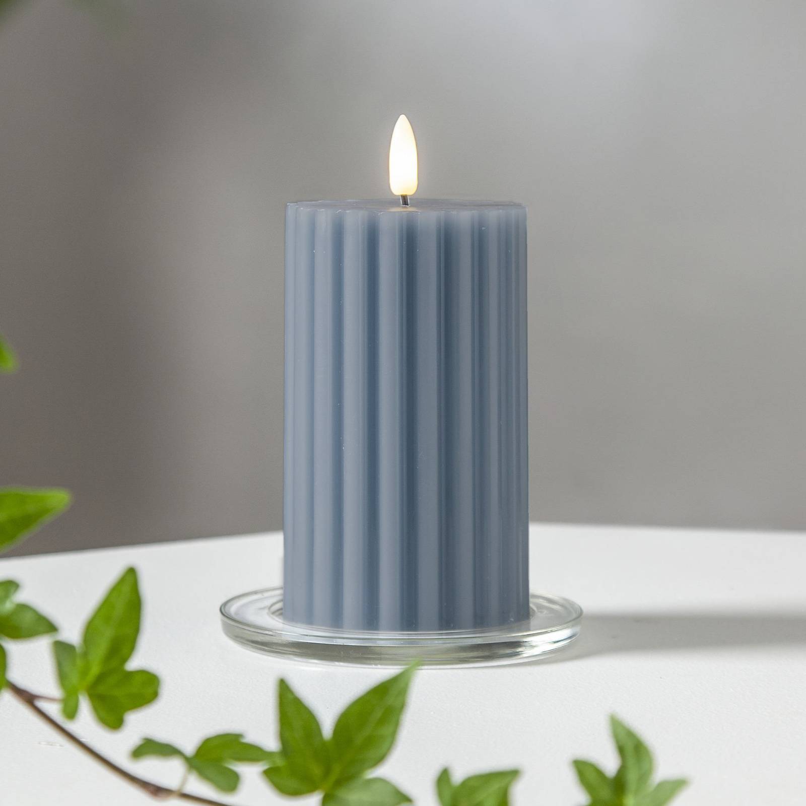 LED-Kerze Flamme Stripe blau 15 cm Echtwachs Batteriebetrieb günstig online kaufen