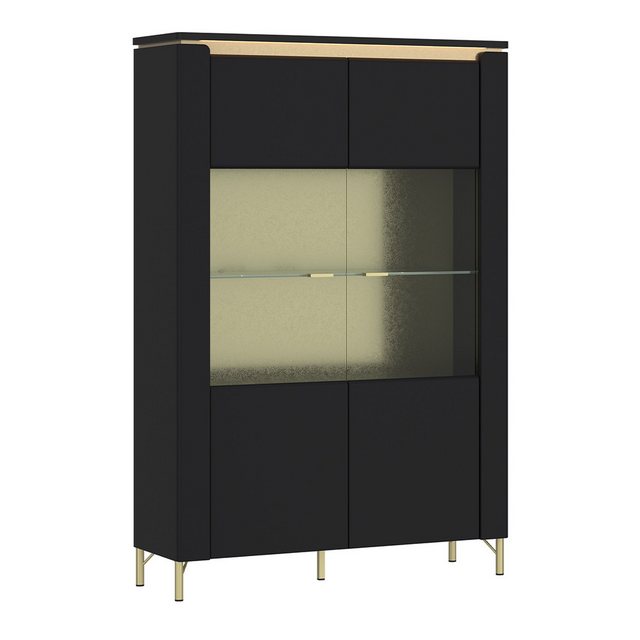 Lomadox Vitrine NOLA-129 Schwarz matt mit goldfarbenen Akzenten, Breite 110 günstig online kaufen