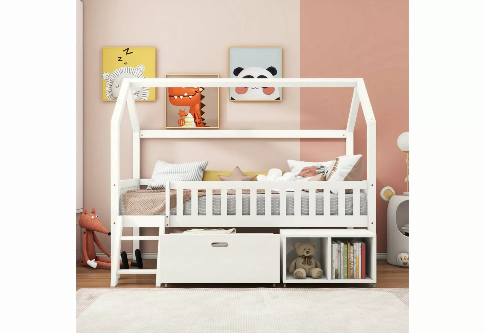 REDOM Kinderbett Hausbett Jugendbett (1 Schublade, 2 Ablagefächern), Mit Sc günstig online kaufen