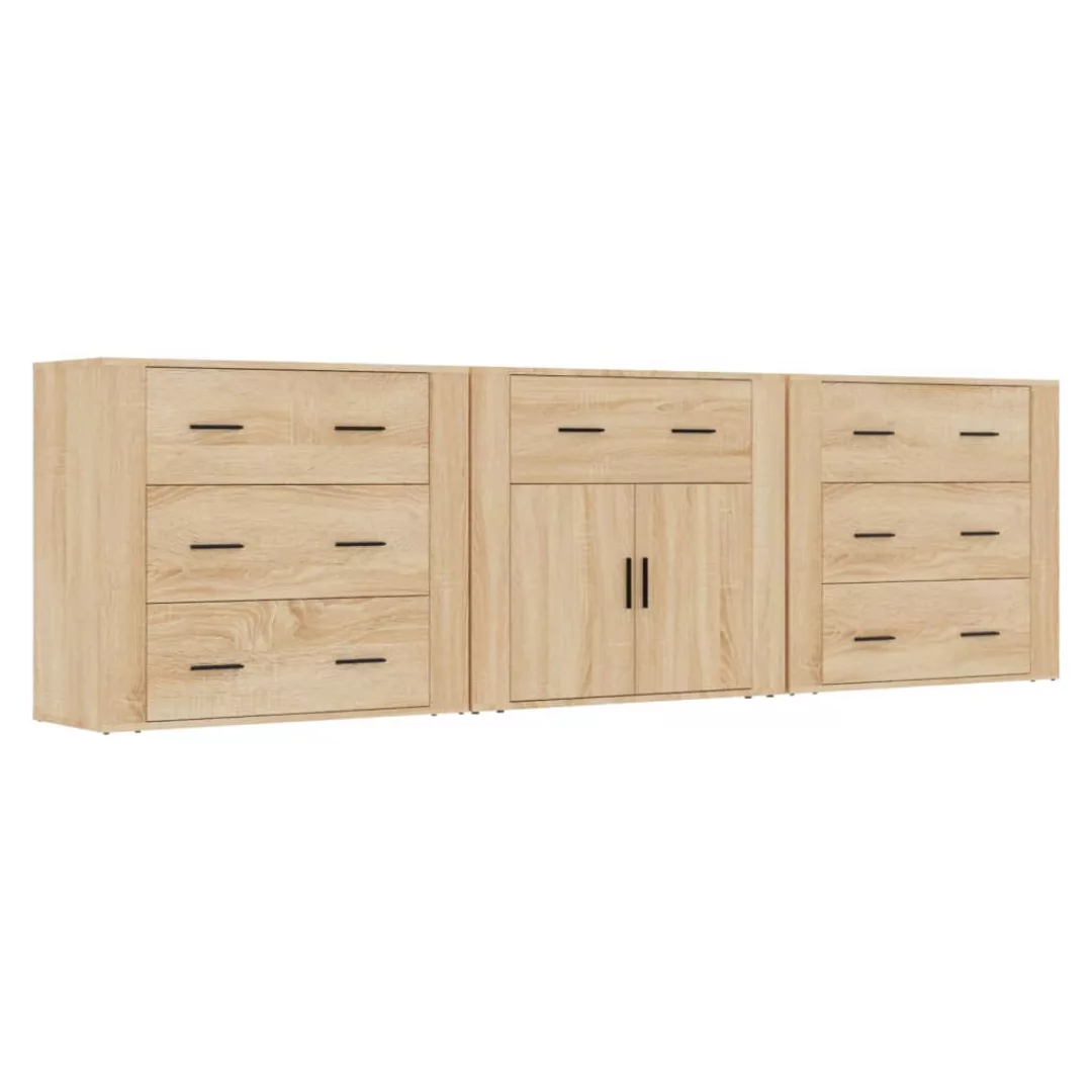 Vidaxl Sideboards 3 Stk. Sonoma-eiche Holzwerkstoff günstig online kaufen