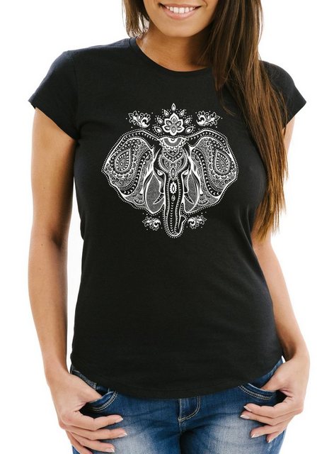 Neverless Print-Shirt Damen T-Shirt Mandala Elefant Elephant Slim Fit Boho günstig online kaufen