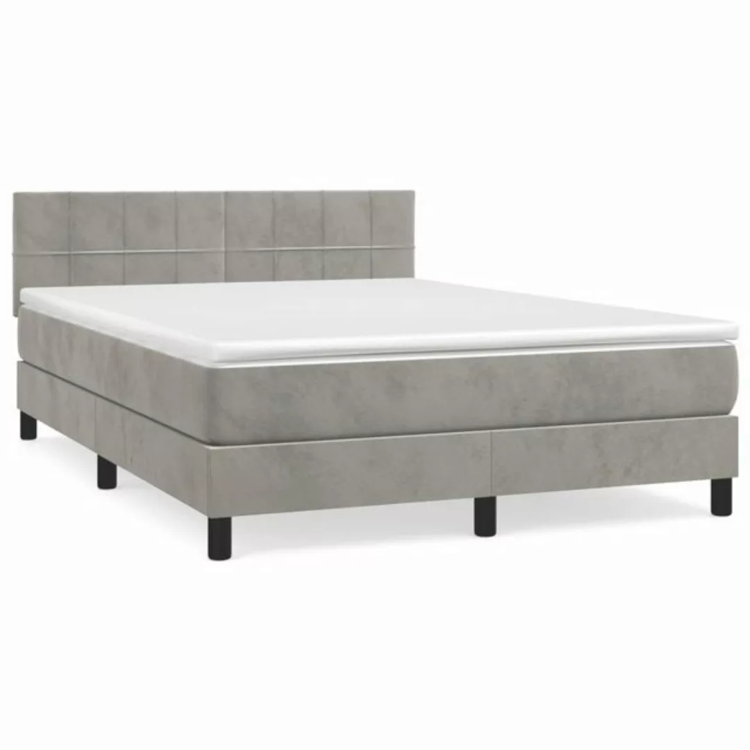 vidaXL Bettgestell Boxspringbett mit Matratze Hellgrau 140x200 cm Samt Bett günstig online kaufen