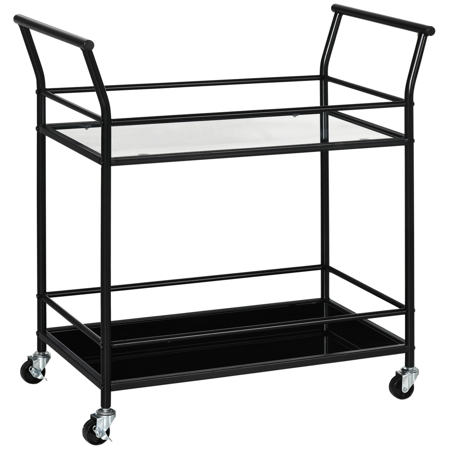 HOMCOM Küchenwagen mit 2 Ablagen auf Rollen Metall Schwarz 75 x 40 x 80 cm günstig online kaufen
