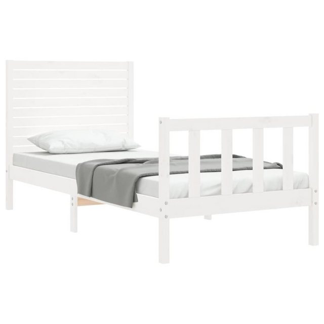 vidaXL Bettgestell Massivholzbett mit Kopfteil Weiß 100x200 cm Bett Bettges günstig online kaufen