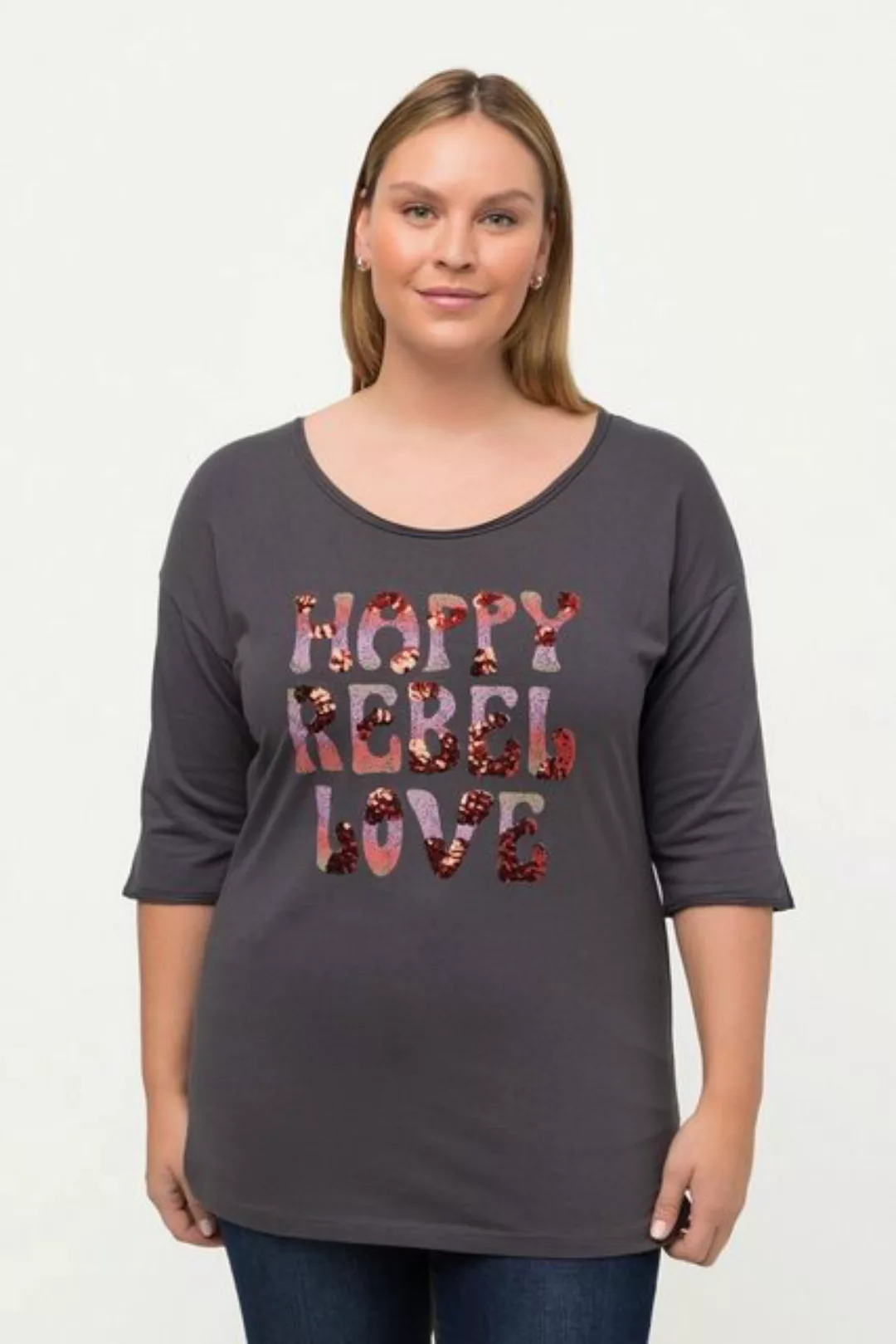 Ulla Popken Rundhalsshirt T-Shirt Schriftmotiv Oversized Rundhals Halbarm günstig online kaufen