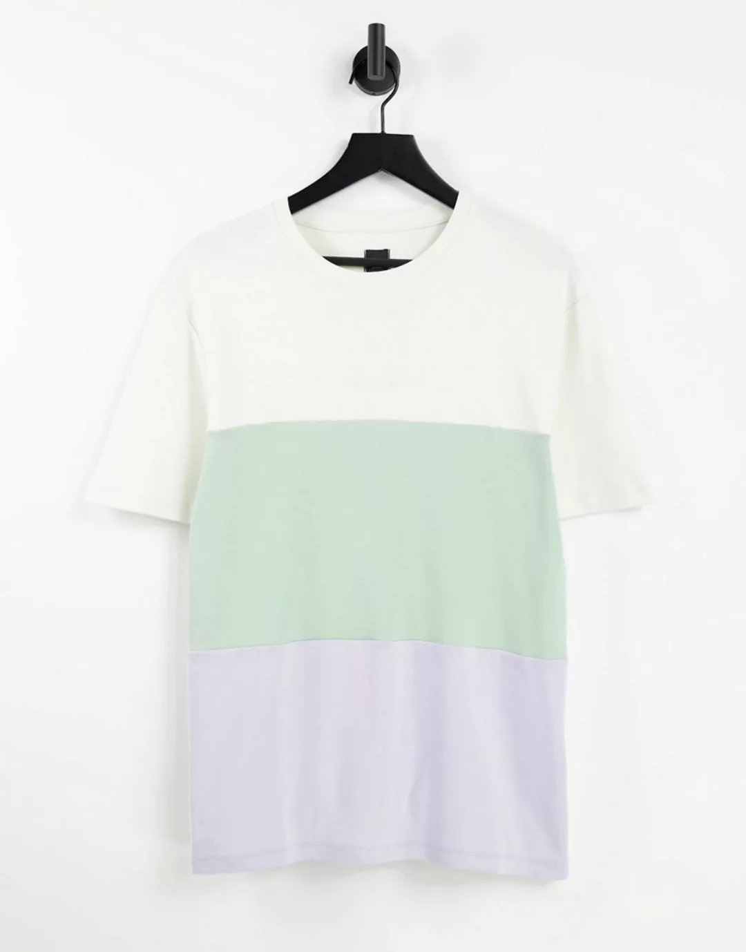 River Island – T-Shirt in Weiß mit Farbblock in Pastellfarben günstig online kaufen