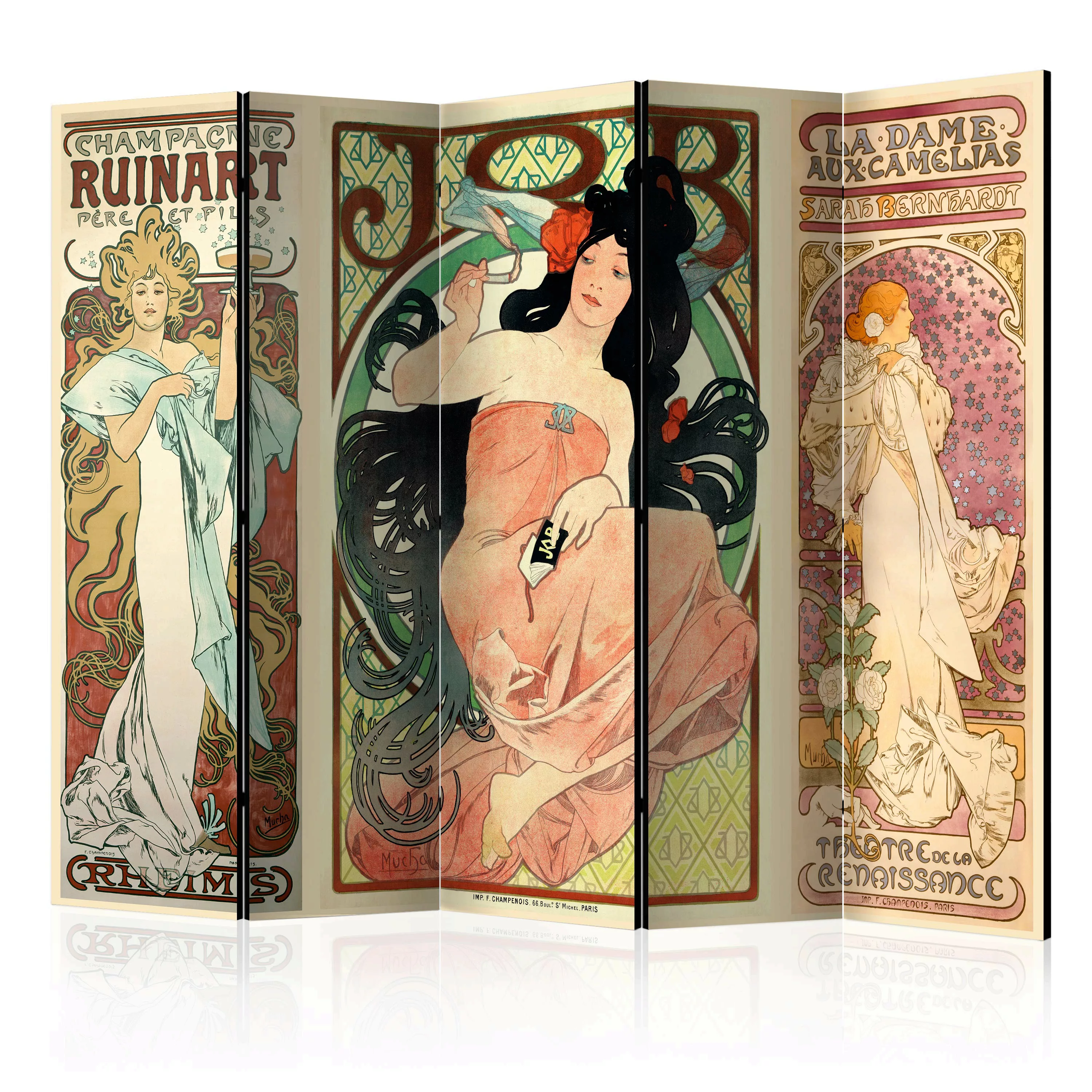 5-teiliges Paravent - Alphonse Mucha. Women's Ii [room Dividers] günstig online kaufen