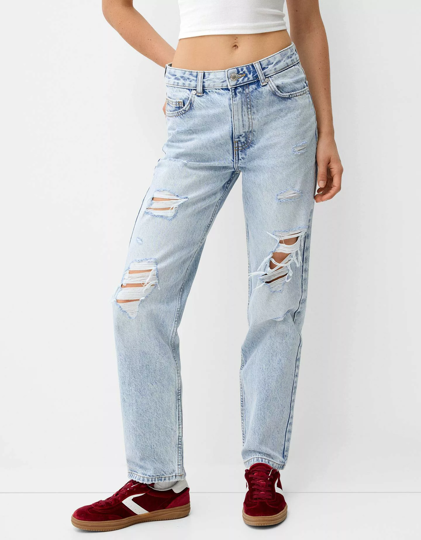 Bershka Cropped-Jeans Damen 42 Hellblau günstig online kaufen