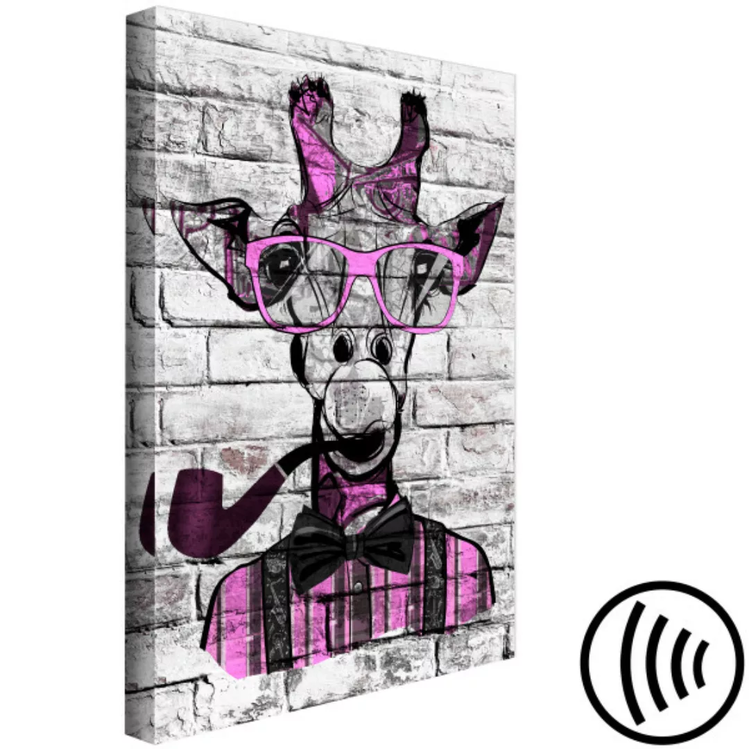 Wandbild Giraffe with Pipe (1 Part) Vertical Pink XXL günstig online kaufen