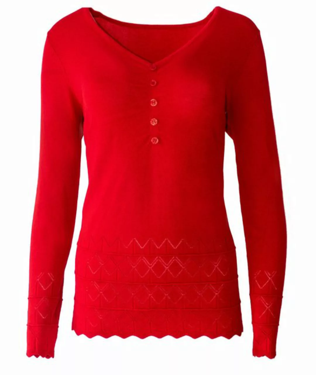 Passioni 3/4 Arm-Pullover Roter Pullover mit Rautenmuster und Streifen und günstig online kaufen