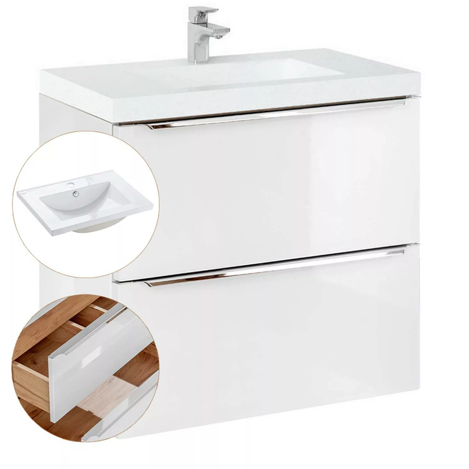 Waschtisch-Unterschrank 60cm mit Waschbecken TOSKANA-56 Hochglanz weiß, B/H günstig online kaufen