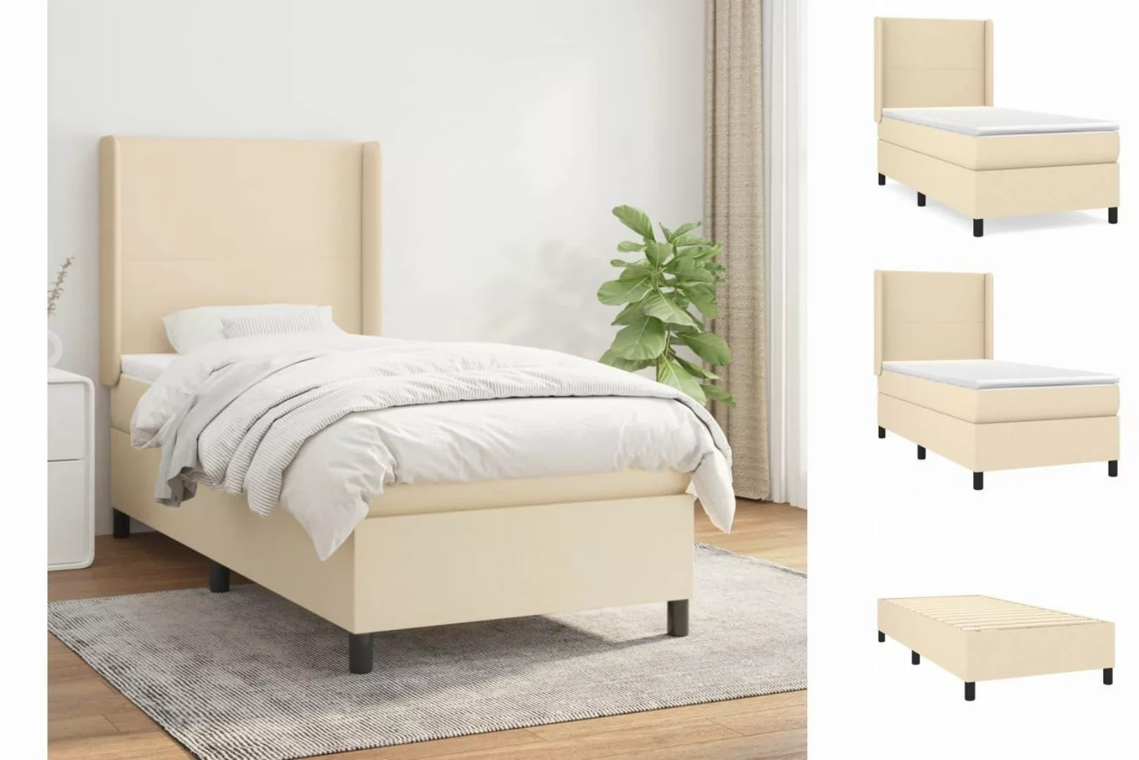 vidaXL Boxspringbett Boxspringbett mit Matratze Creme 100x200 cm Stoff Bett günstig online kaufen