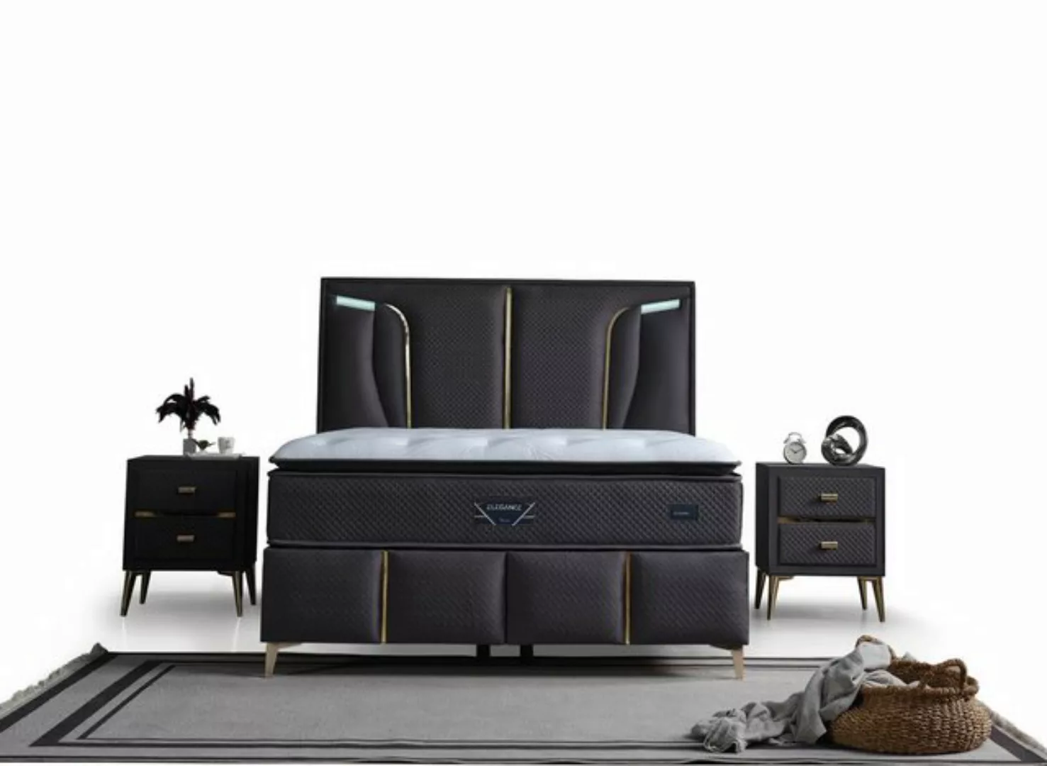 Villa Möbel Polsterbett Elegance (Bett Set, 3-tlg., Bett Set aus Bettkasten günstig online kaufen