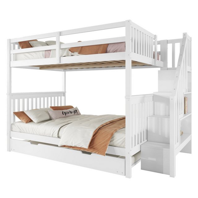 Flieks Etagenbett, Kinderbett Hochbett 140x200cm mit Stautreppe und Auszieh günstig online kaufen