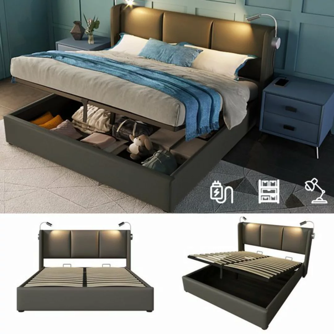 Sweiko Polsterbett (Doppelbett mit Leselicht und USB-Ladefunktion, Stauraum günstig online kaufen