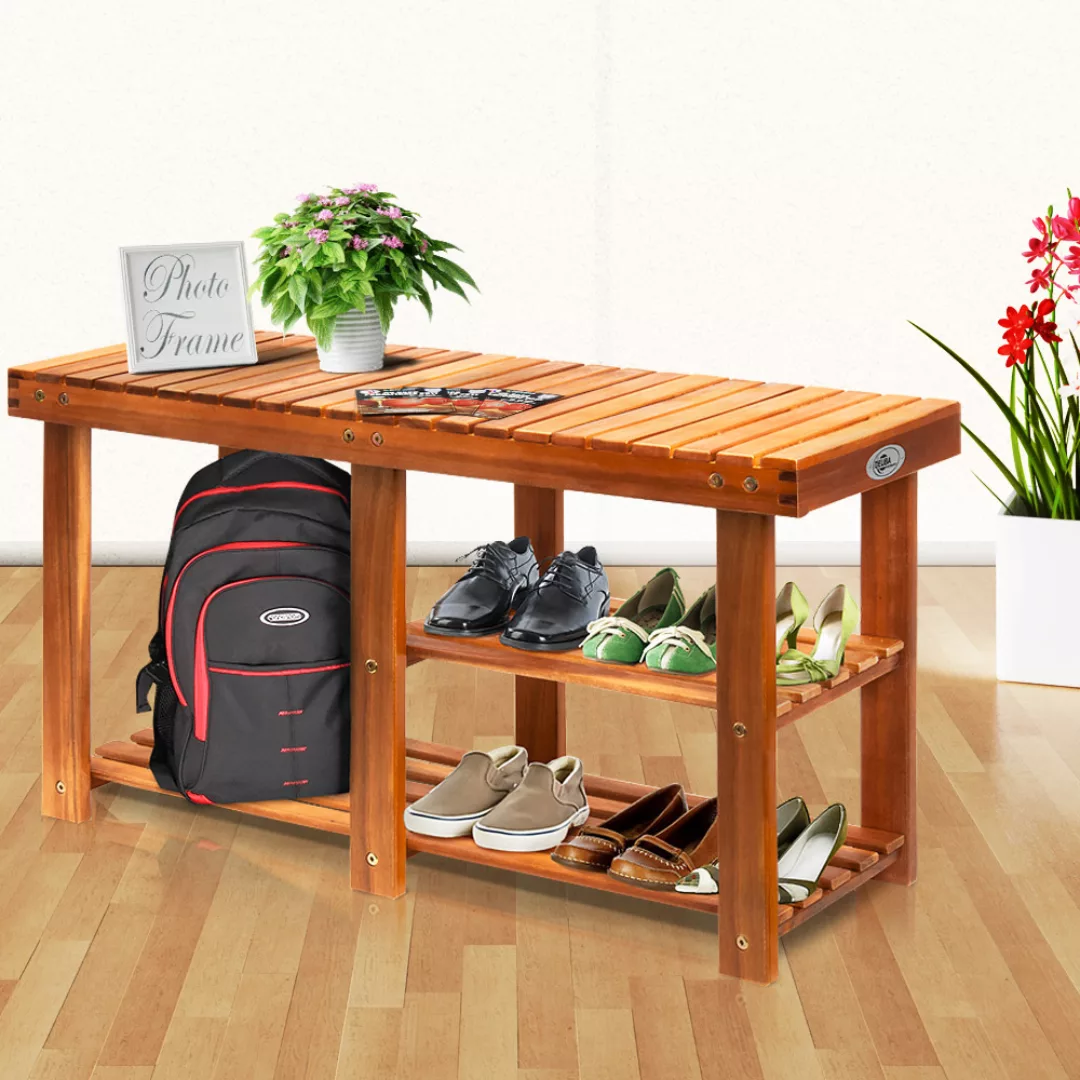 Schuhregal 2in1 Braun Akazienholz 87x28x45cm günstig online kaufen