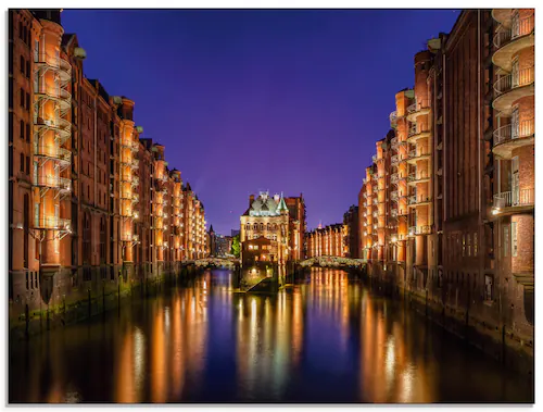 Artland Glasbild "Hamburg Speicherstadt bei Nacht", Gebäude, (1 St.), in ve günstig online kaufen
