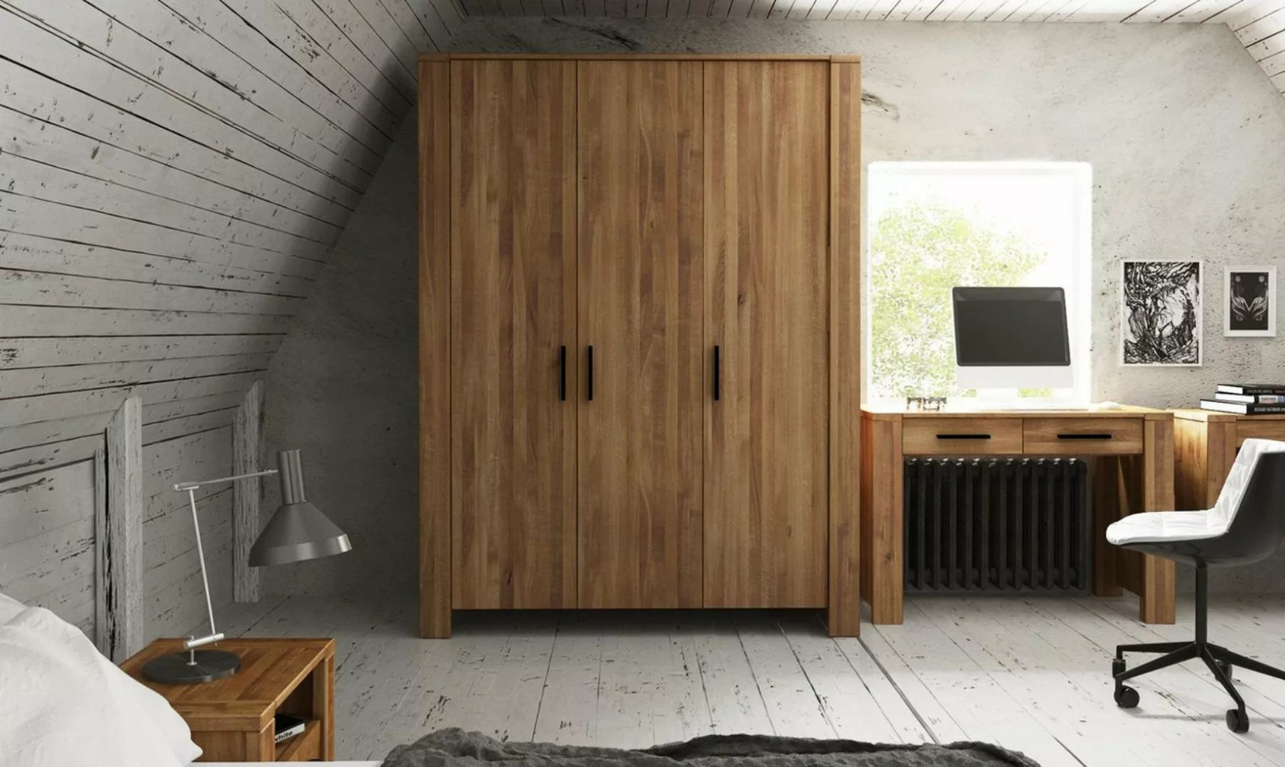 Natur24 Kleiderschrank Kleiderschrank Lubic Wildeiche 155x60x205 mit 3 Türe günstig online kaufen