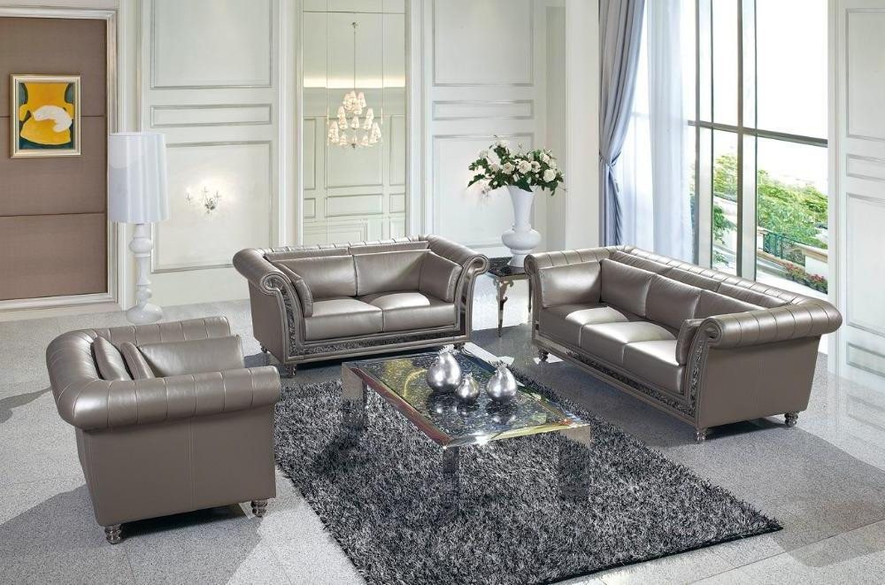 Xlmoebel Sofa Neue Polstergarnitur Chesterfield Design 3+2+1 aus silbernem günstig online kaufen