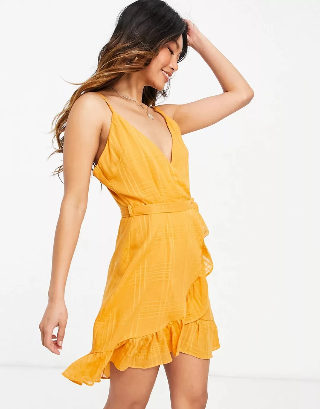 ASOS DESIGN – Mini-Sommerkleid mit Wickel-Design, Bindeband und farbgleiche günstig online kaufen