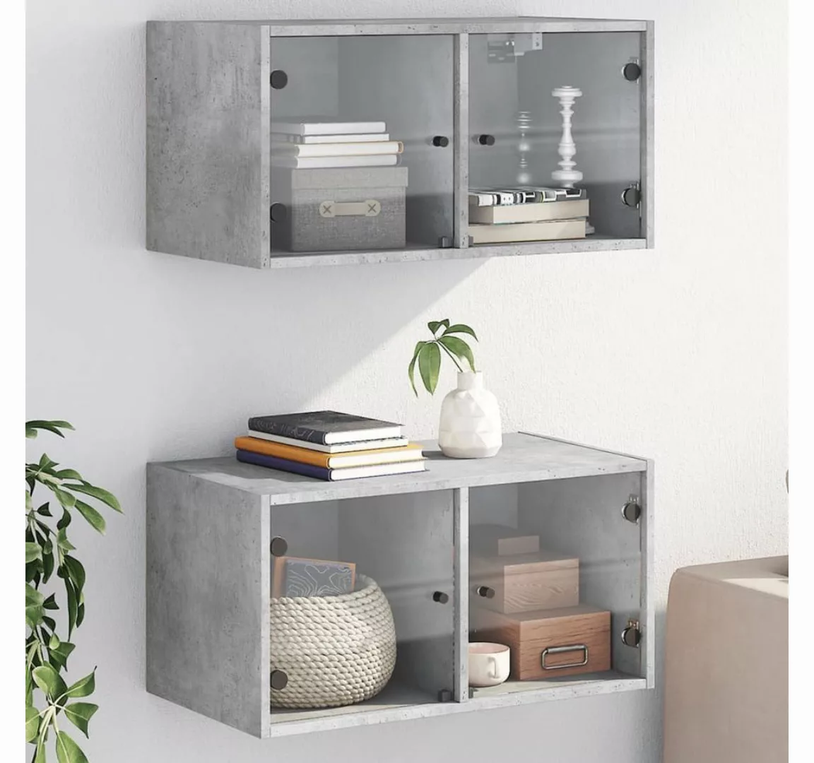 vidaXL Fächerschrank Wandschränke mit Glastüren 2 Stk. Betongrau 68,5x37x35 günstig online kaufen