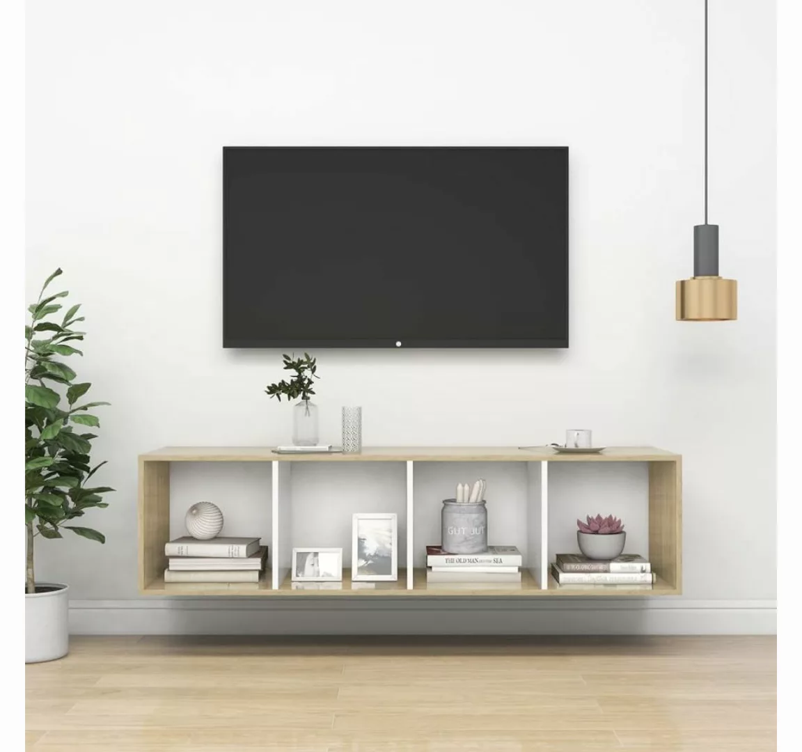 furnicato TV-Schrank TV-Wandschrank Sonoma-Eiche Weiß 37x37x142,5 cm Holzwe günstig online kaufen
