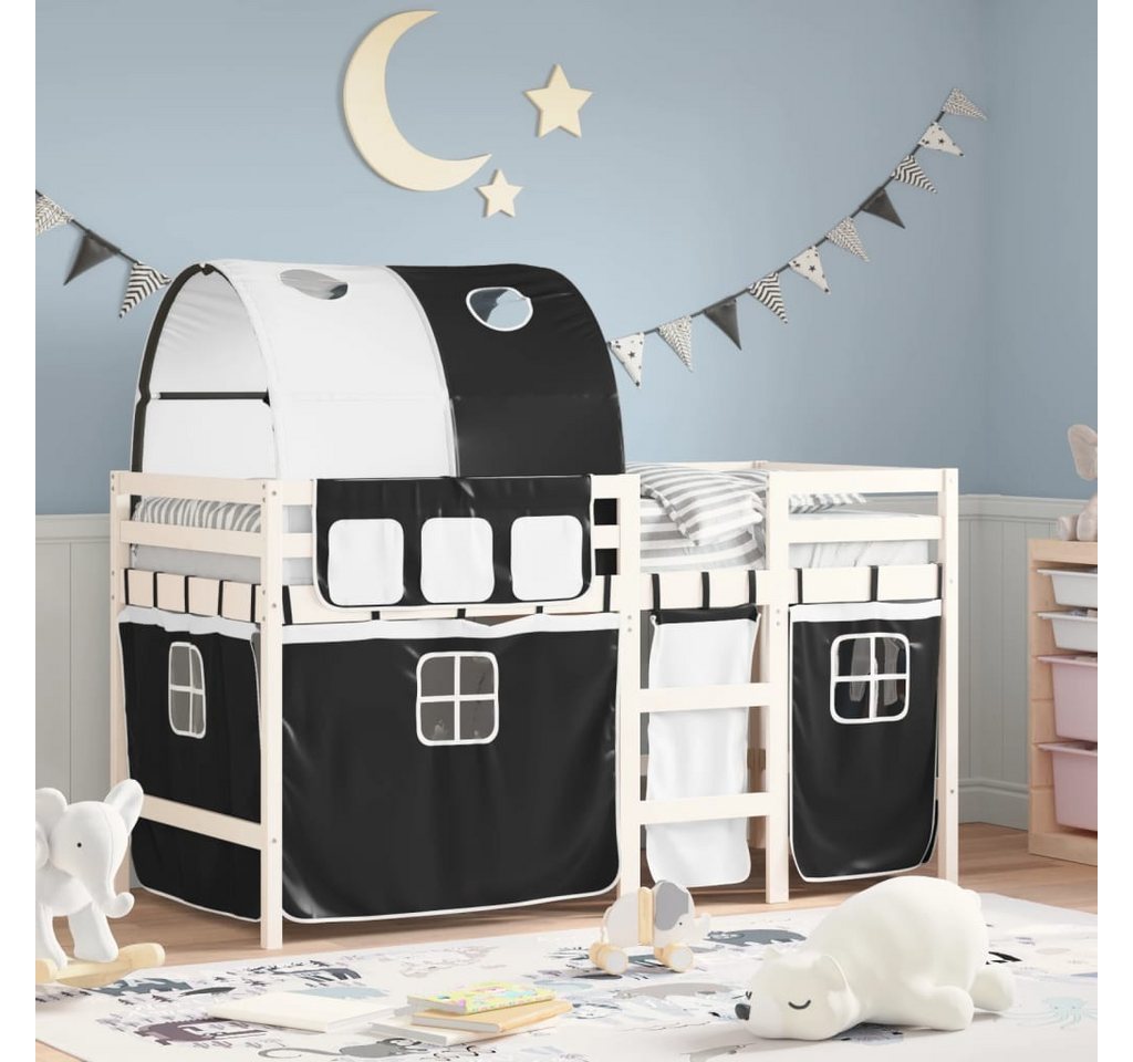 vidaXL Kinderbett Kinderhochbett mit Tunnel Weiß Schwarz 90x200 cm Kiefernh günstig online kaufen