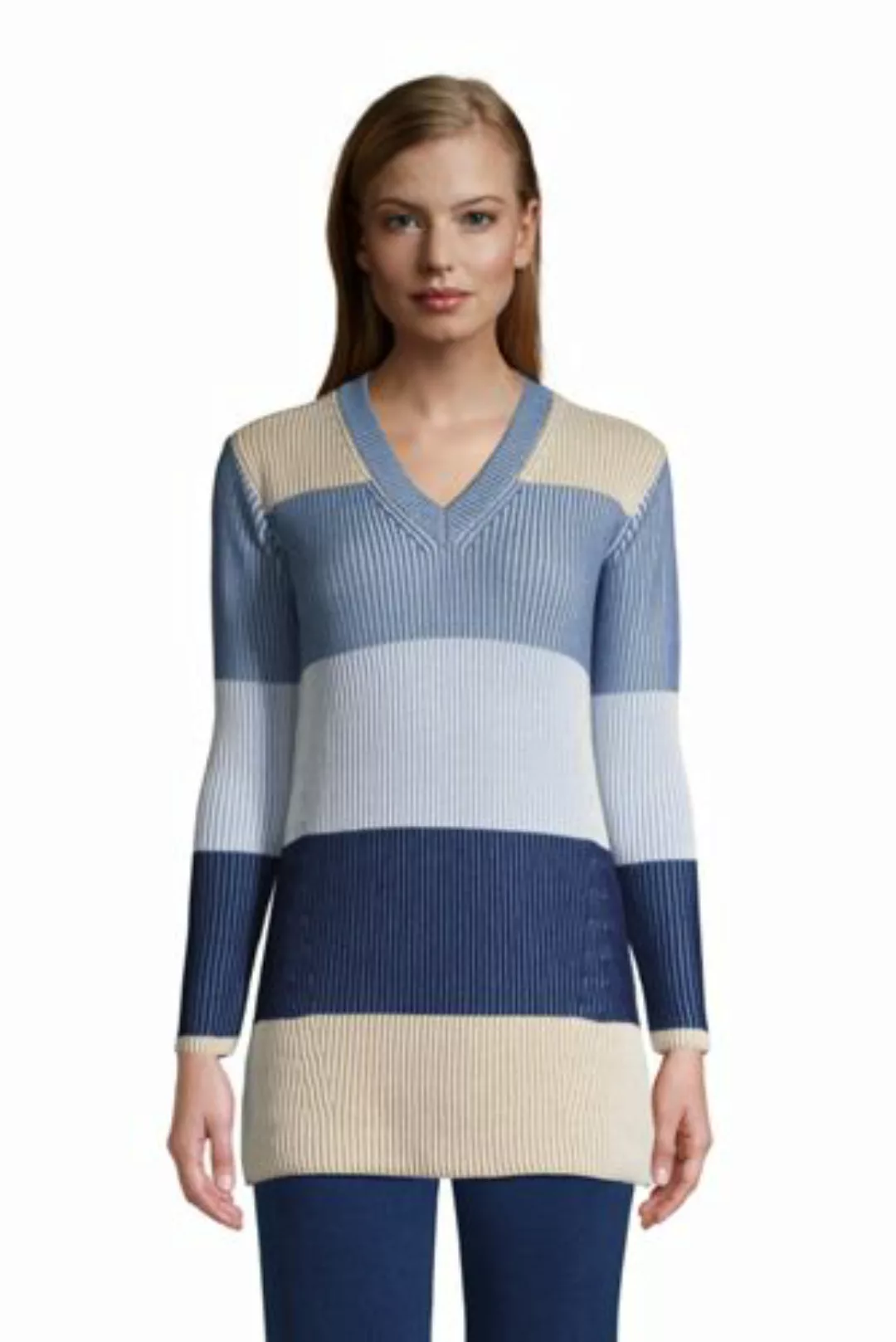 Pullover DRIFTER mit V-Ausschnitt Gestreift, Damen, Größe: M Normal, Blau, günstig online kaufen