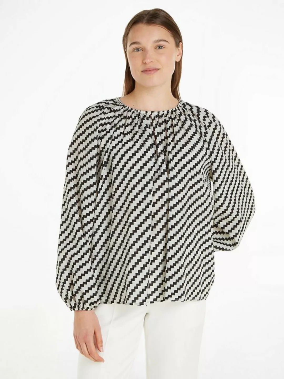 Tommy Hilfiger Blusentop ZIGZAG GATHERED BLOUSE LS mit Logopatch günstig online kaufen