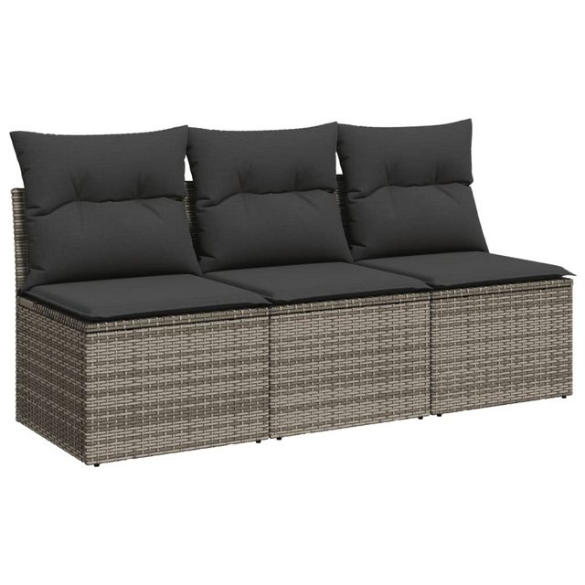 vidaXL Loungesofa Gartensofa mit Kissen 3-Sitzer Grau Poly Rattan, 1 Teile günstig online kaufen