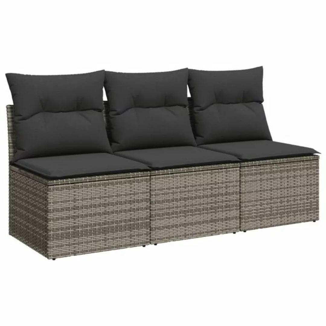 vidaXL Loungesofa Gartensofa mit Kissen 3-Sitzer Grau Poly Rattan, 1 Teile günstig online kaufen