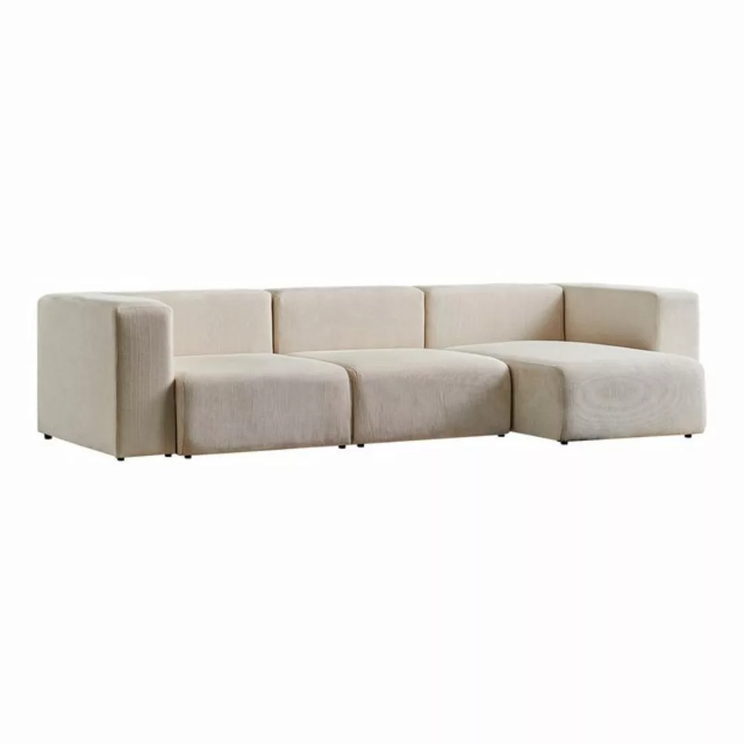 en.casa Sofa, 3 Teile, »Suldal« 3-Sitzer Modulsofa mit Longchair Cord Beige günstig online kaufen