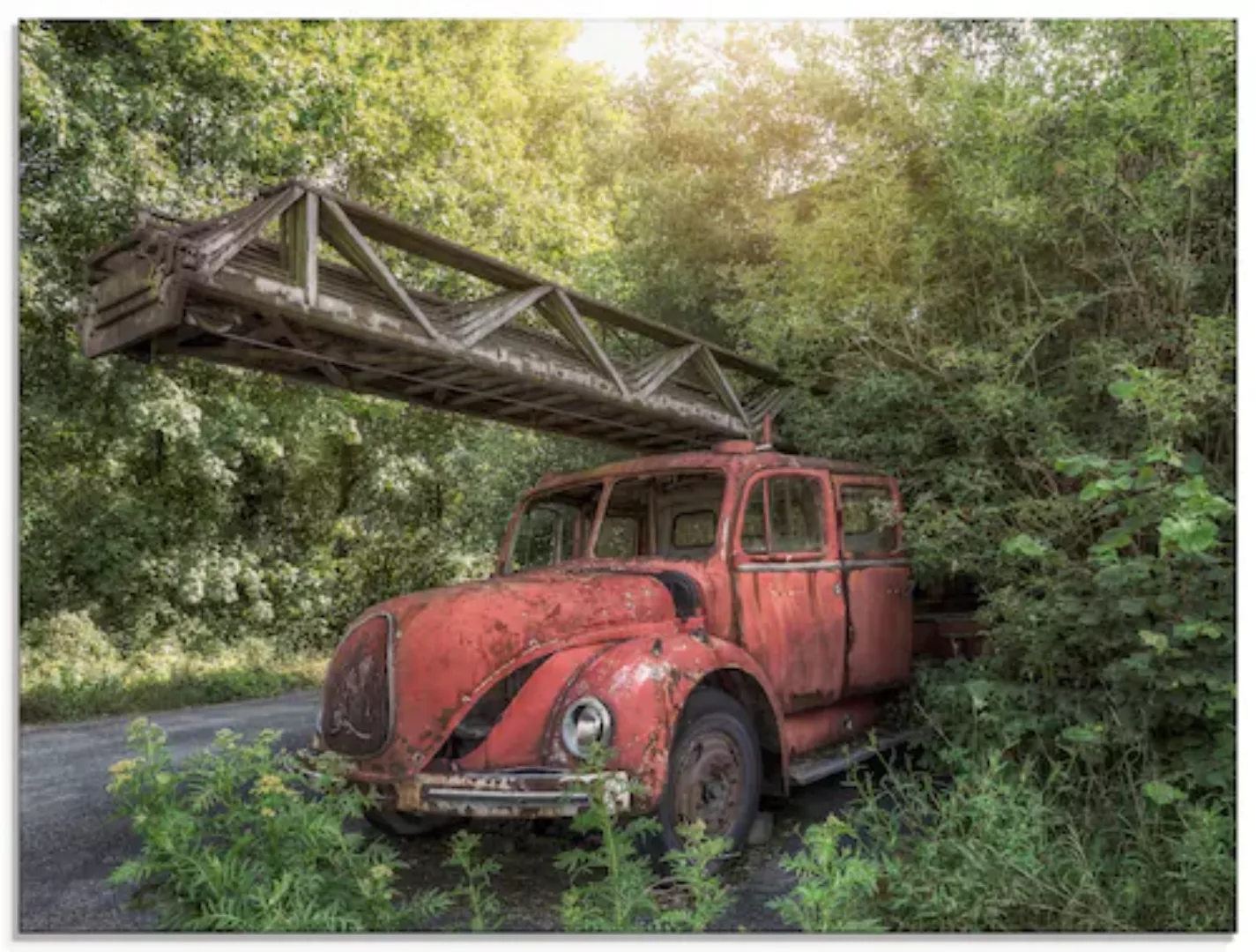 Artland Glasbild »Rostlaube Feuerwehrauto«, Auto, (1 St.), in verschiedenen günstig online kaufen