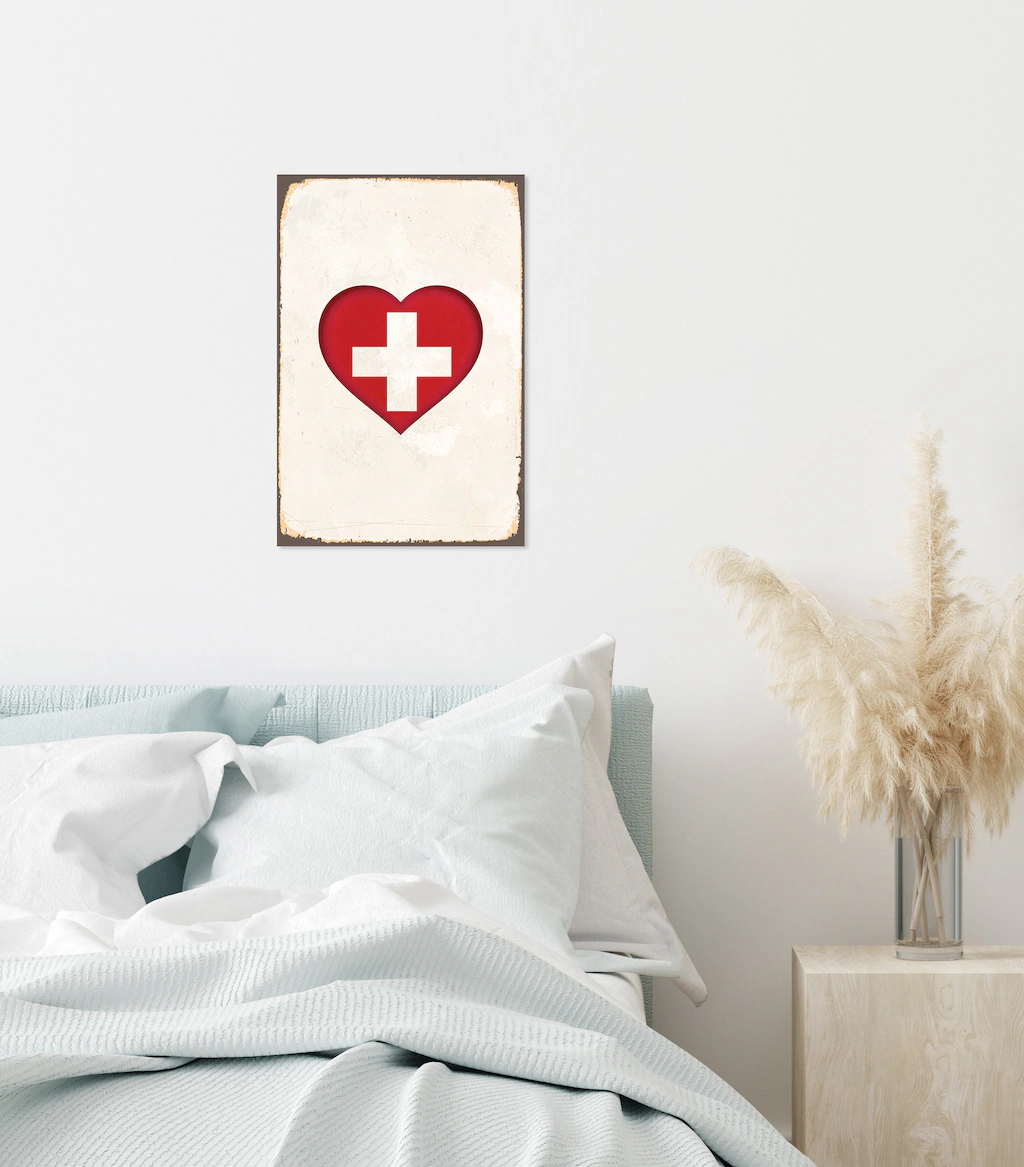 queence Metallbild "Heart for Switzerland", Schweiz, Blechschilder günstig online kaufen