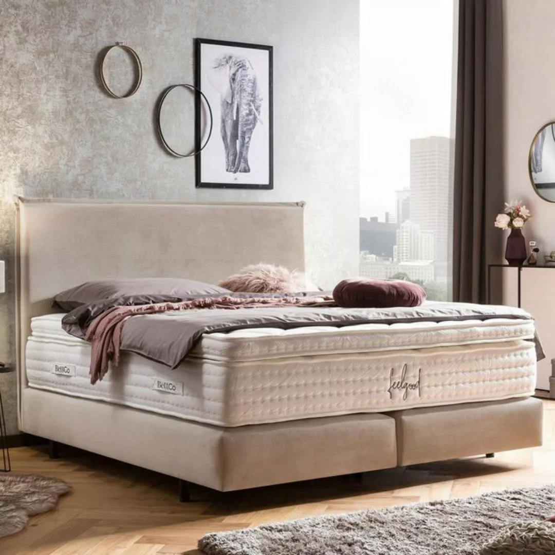 BettCo Boxspringbett London (140 x 200 cm, in Beige Samt), Kopfteil mit Bie günstig online kaufen