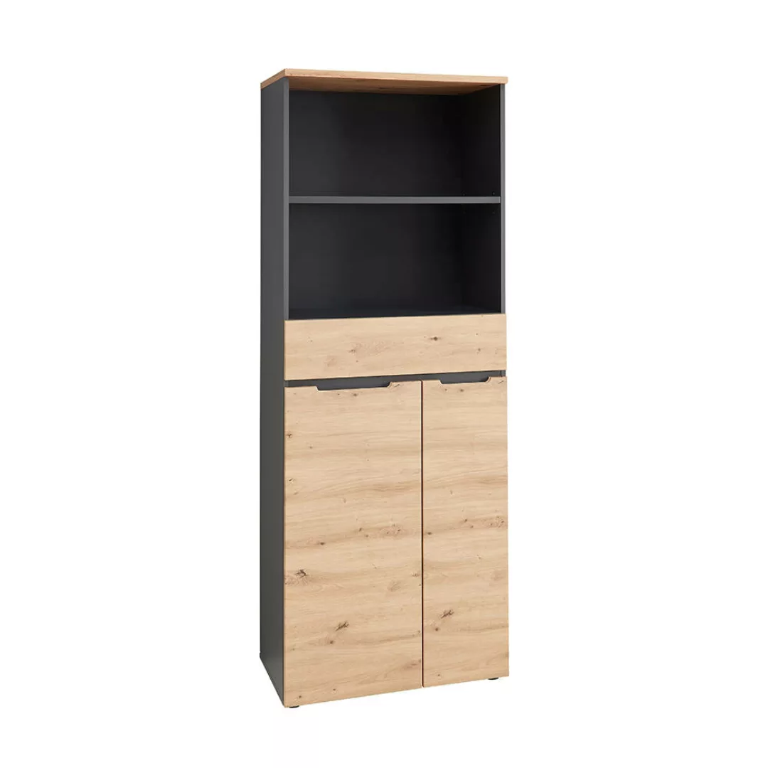 Aktenschrank mit offenen Fächern, 75cm breit, graphit mit Eiche, MANRESA-36 günstig online kaufen