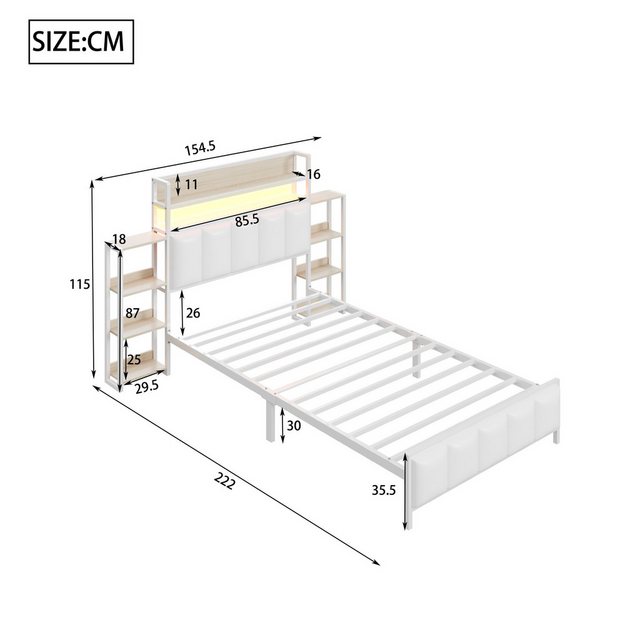 Ulife Polsterbett Doppelbett Jugendbett Eisenbett Stauraumbett mit LED-Bele günstig online kaufen