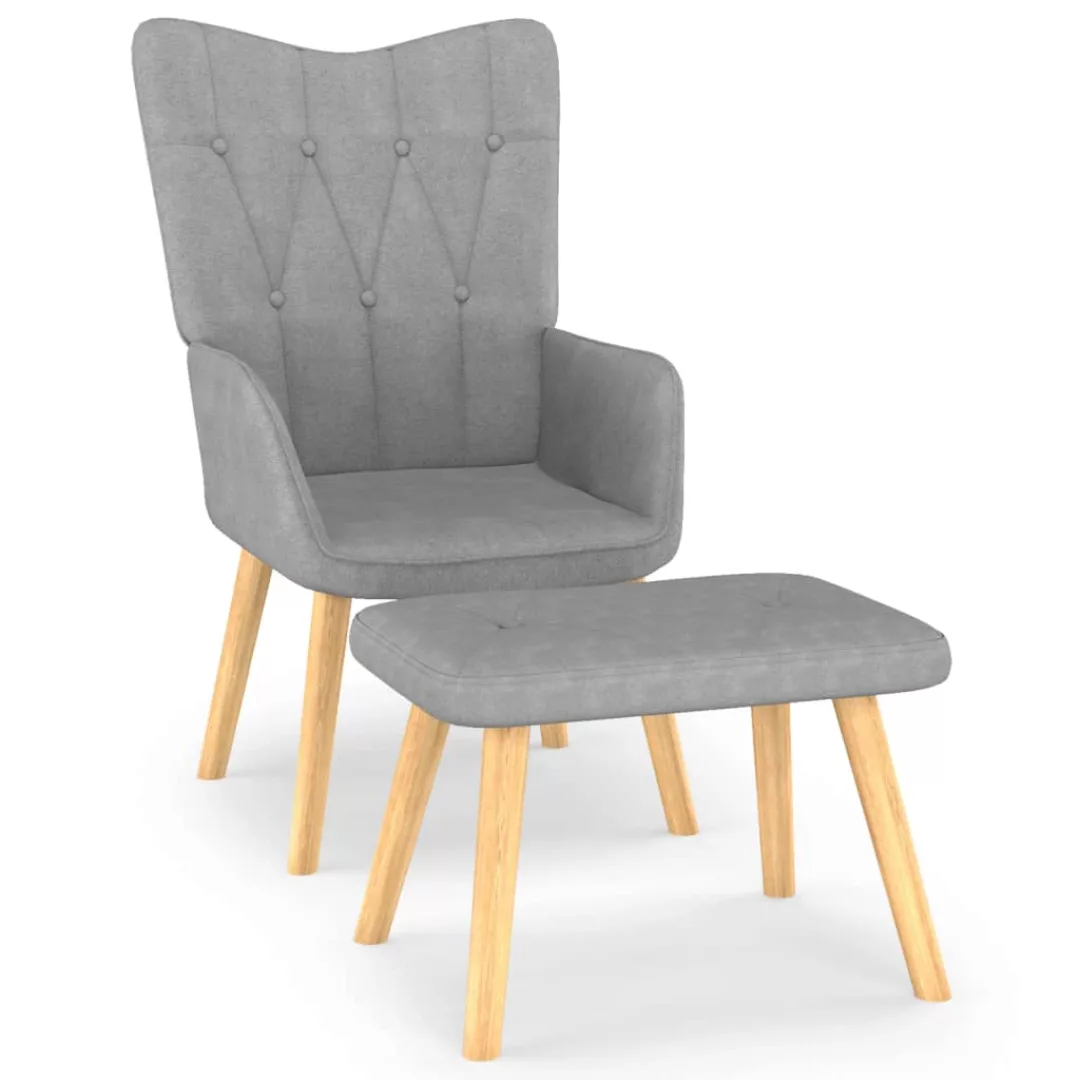 Relaxsessel Mit Hocker 62x68,5x96 Cm Hellgrau Stoff günstig online kaufen