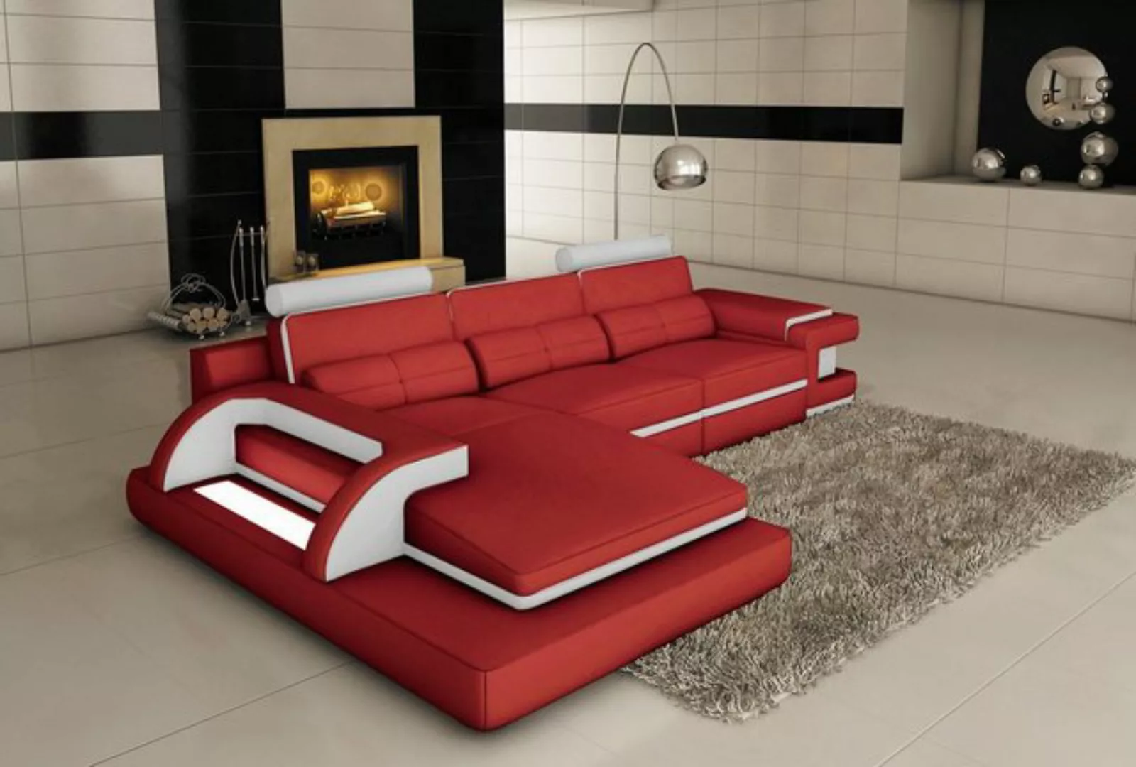 JVmoebel Ecksofa Luxus schwarz-rotes L-Form Sofa LED Beleuchtung Modern Neu günstig online kaufen