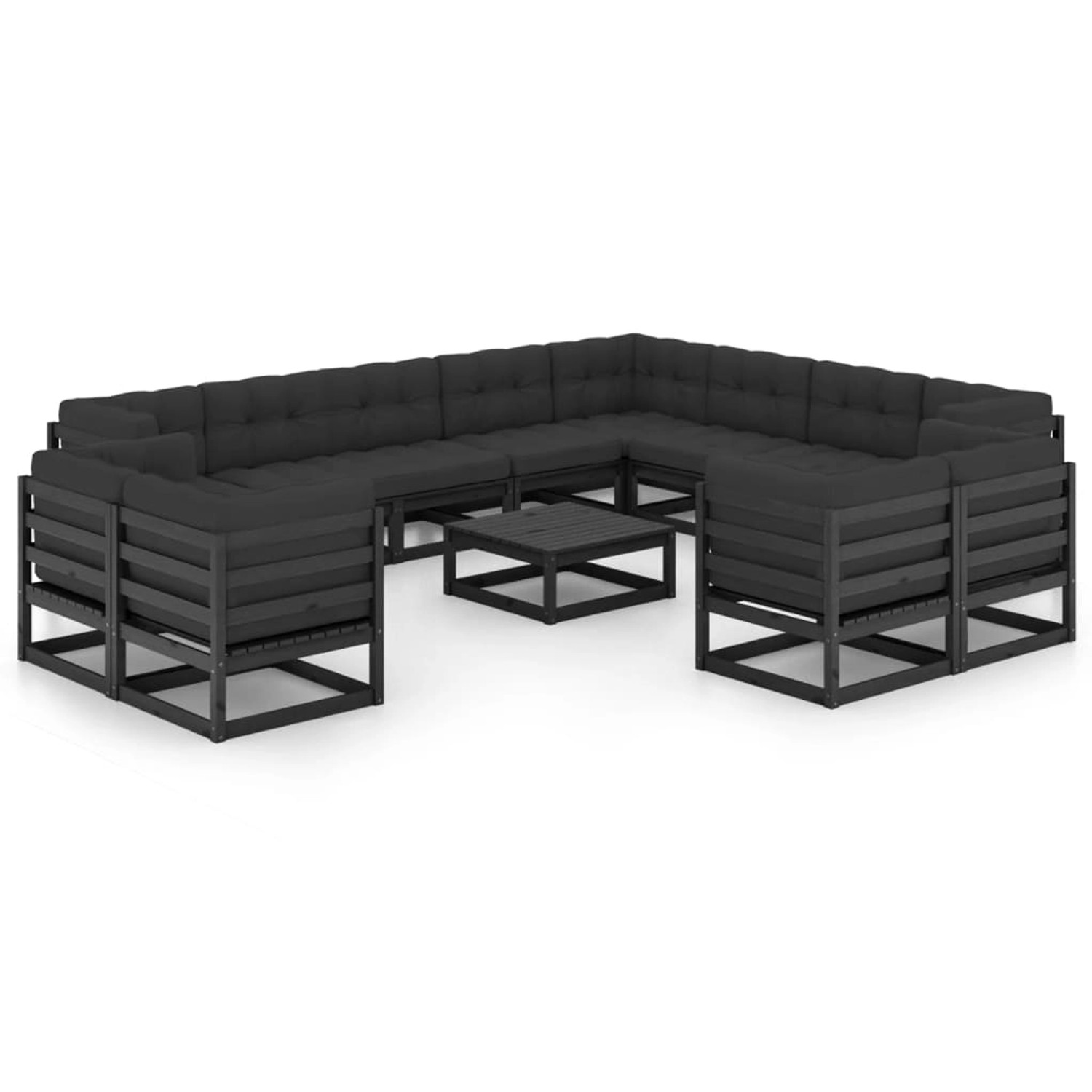 13-tlg. Garten-lounge-set Mit Kissen Schwarz Massivholz Kiefer günstig online kaufen