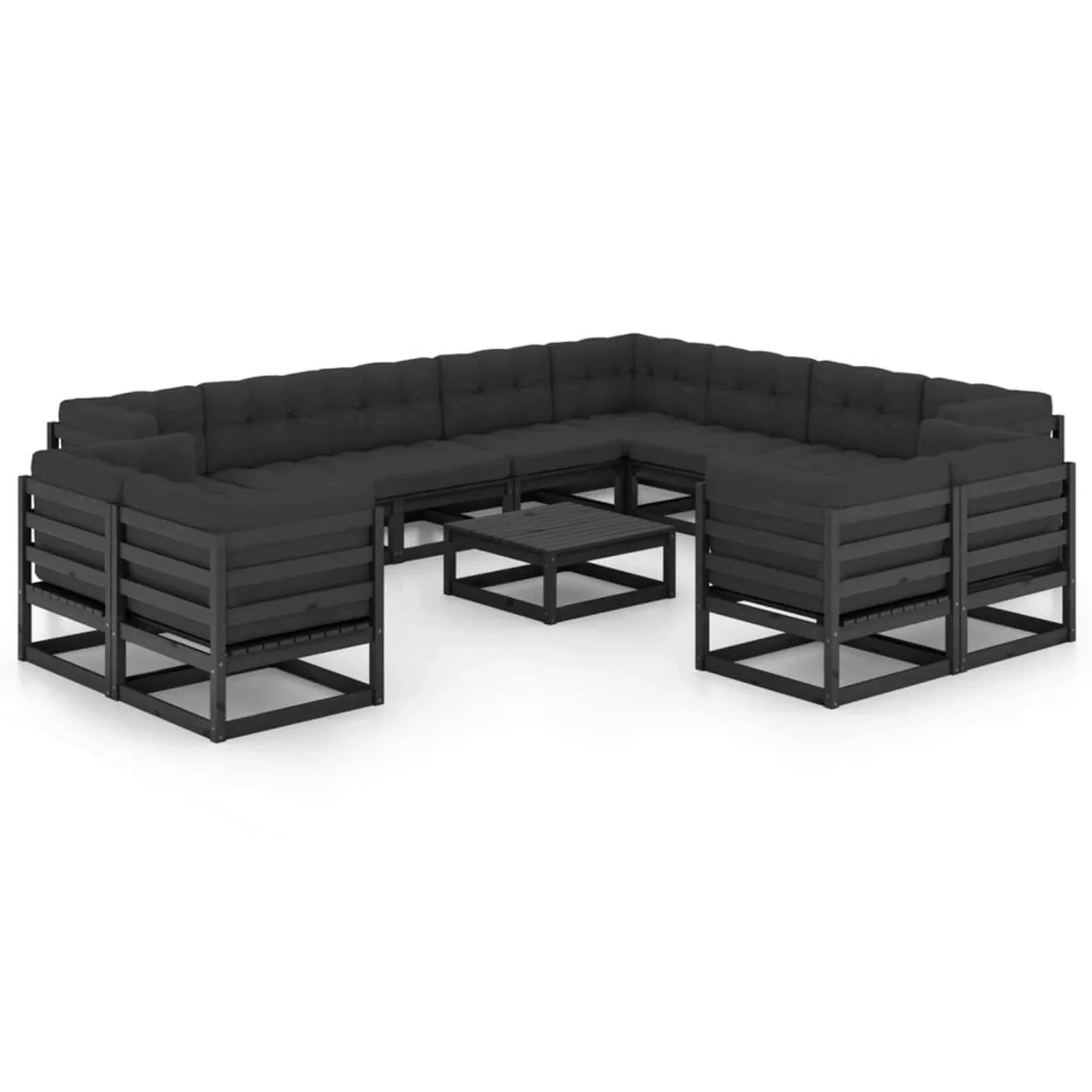 13-tlg. Garten-lounge-set Mit Kissen Schwarz Massivholz Kiefer günstig online kaufen