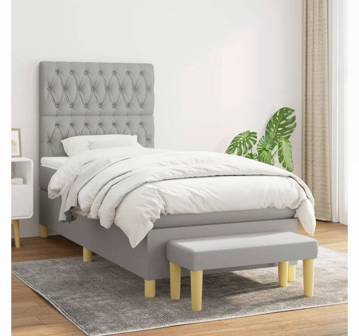 furnicato Bett Boxspringbett mit Matratze Hellgrau 90x190 cm Stoff günstig online kaufen