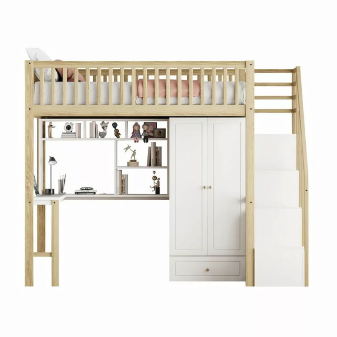 OKWISH Kinderbett Stauraumbett mit großem Kleiderschrank Regal und Tisch (9 günstig online kaufen