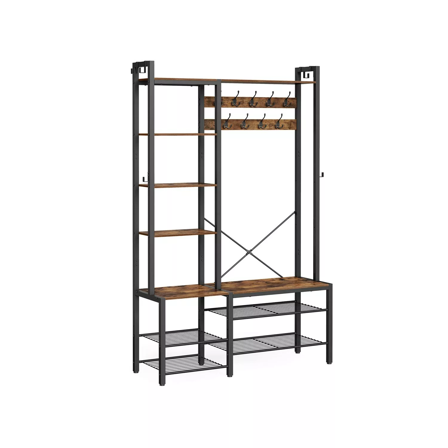 Vasagle Garderobenständer mit Stauraum 40 cm x 120 cm x 190 cm Braun-Schwar günstig online kaufen