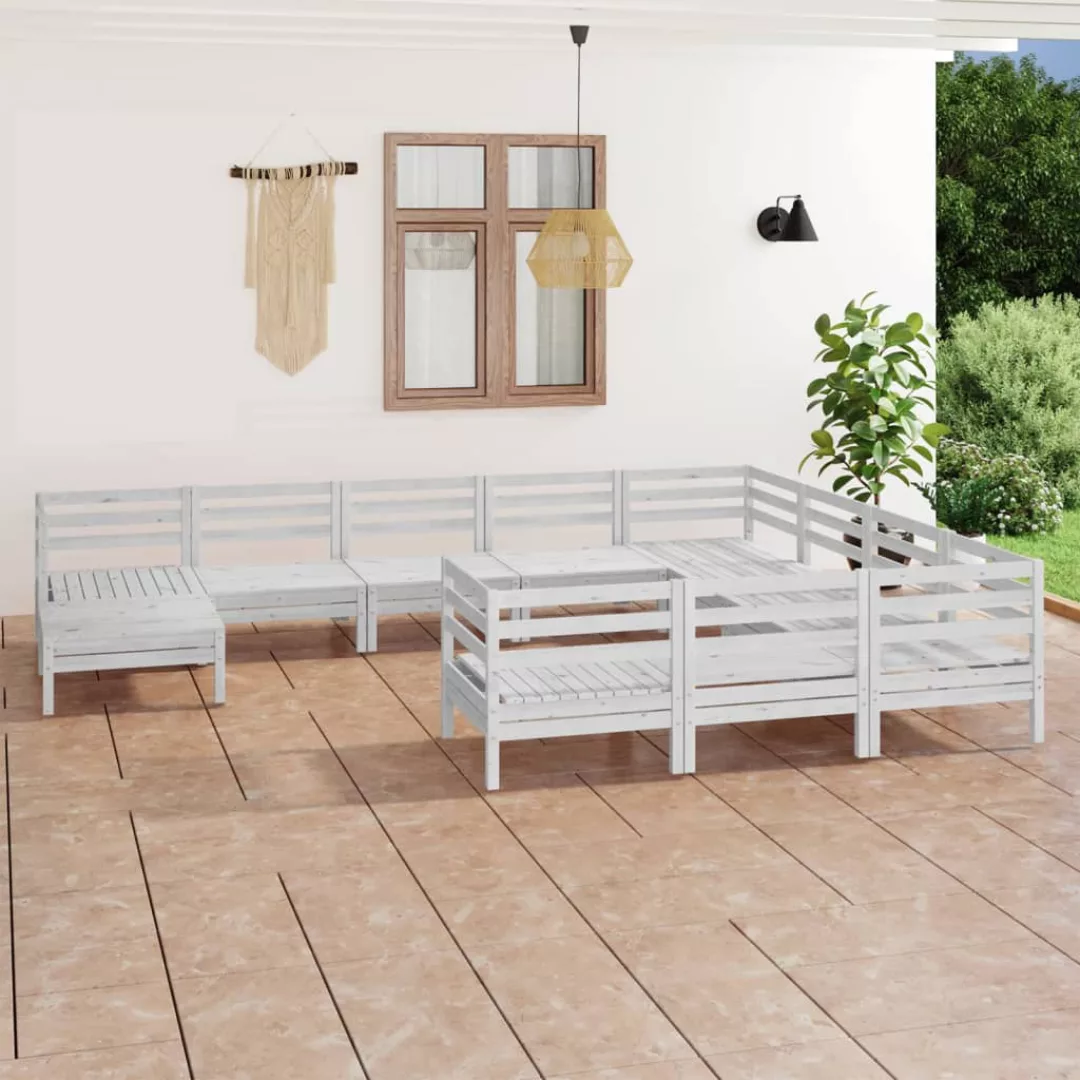 11-tlg. Garten-lounge-set Weiß Massivholz Kiefer günstig online kaufen